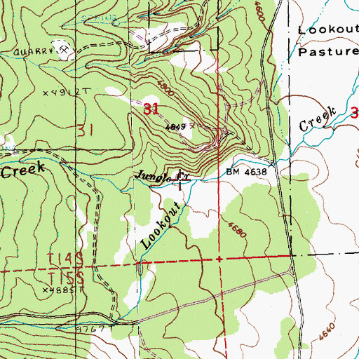 Topographic Map of Jungle Creek, OR