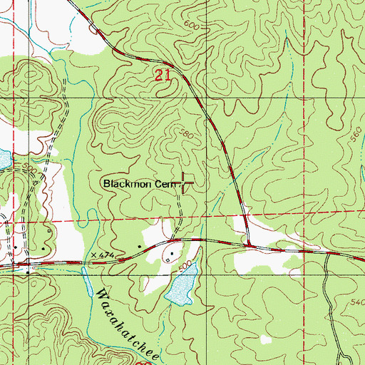 Topographic Map of Blackmon Cemetery, AL
