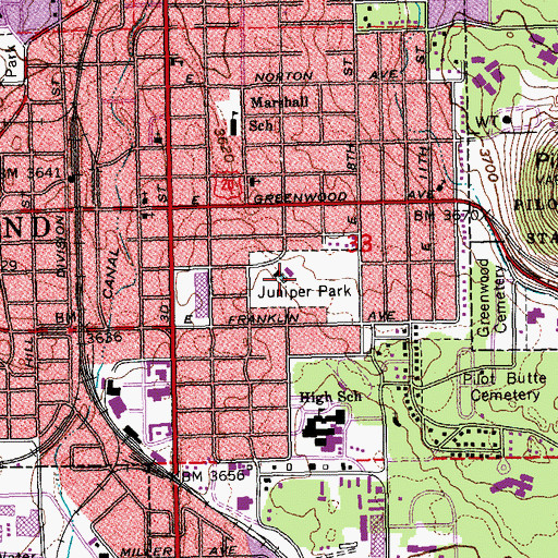 Topographic Map of Juniper Park, OR