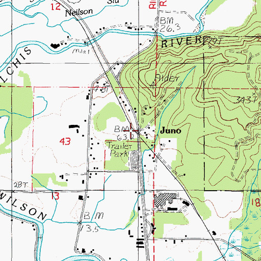 Topographic Map of Juno, OR