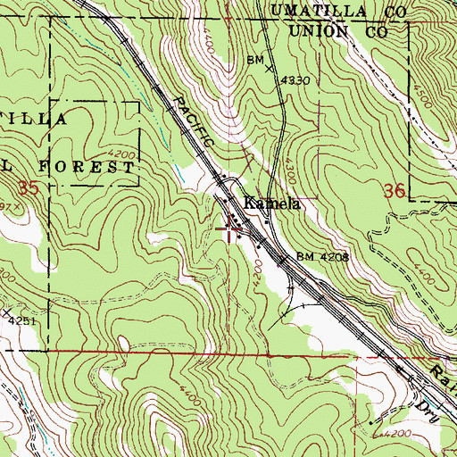 Topographic Map of Kamela, OR