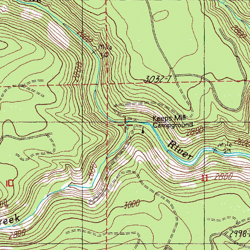 Topographic Map of Keeps Mill Recreation Site, OR