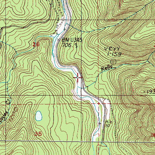 Topographic Map of Kelly Creek, OR