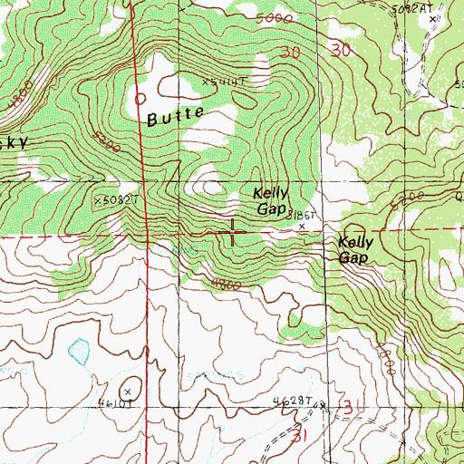 Topographic Map of Kelly Gap, OR