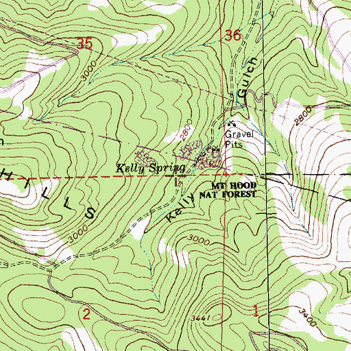 Topographic Map of Kelly Spring, OR