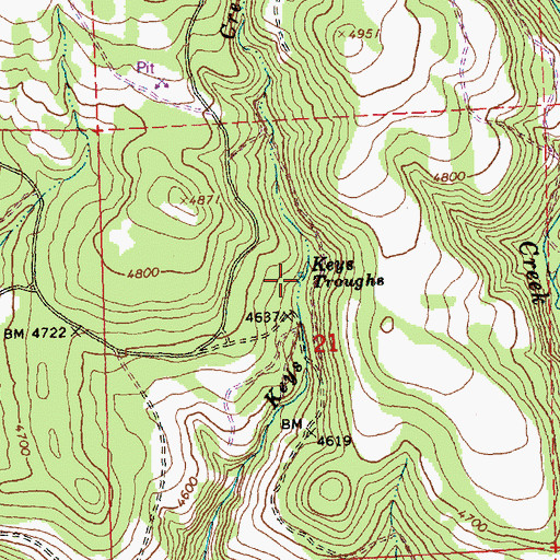 Topographic Map of Keys Troughs, OR