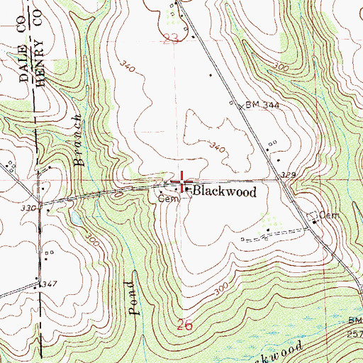 Topographic Map of Blackwood, AL