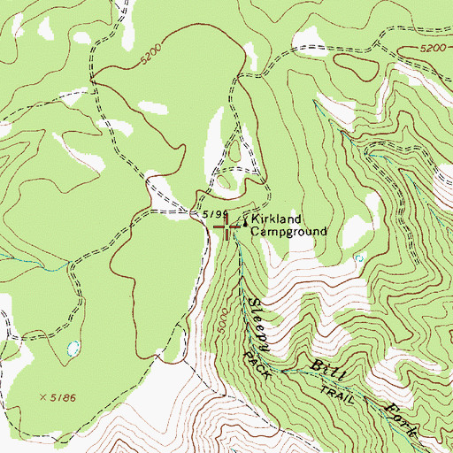 Topographic Map of Kirkland Campground, OR