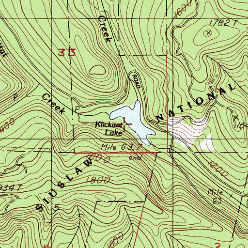 Topographic Map of Klickitat Lake, OR