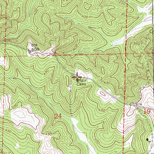 Topographic Map of Blair Cemetery, AL