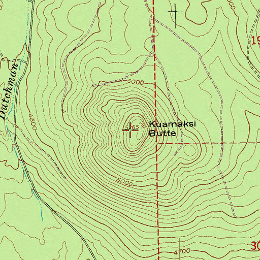 Topographic Map of Kuamaksi Butte, OR