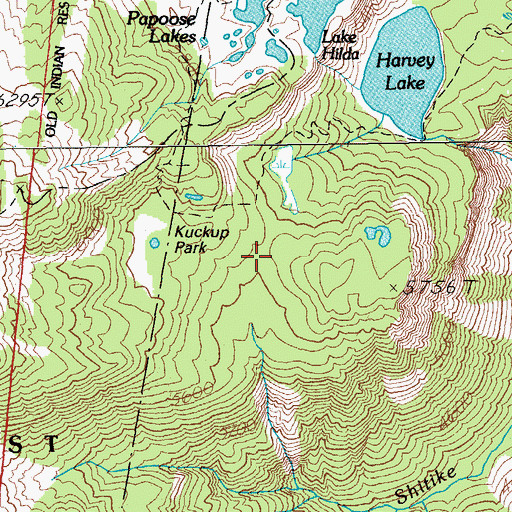 Topographic Map of Kuckup Park, OR