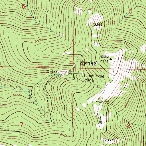 Topographic Map of Labellevue Mine, OR