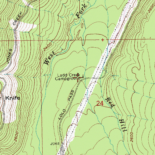 Topographic Map of Ladd Creek Campground, OR