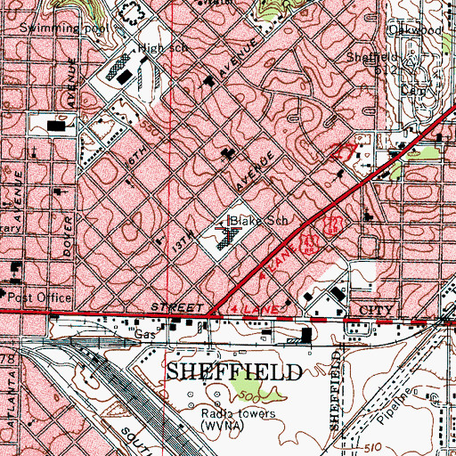 Topographic Map of Blake School, AL