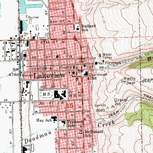 Topographic Map of Lakeview, OR