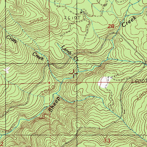Topographic Map of Lamb Creek, OR