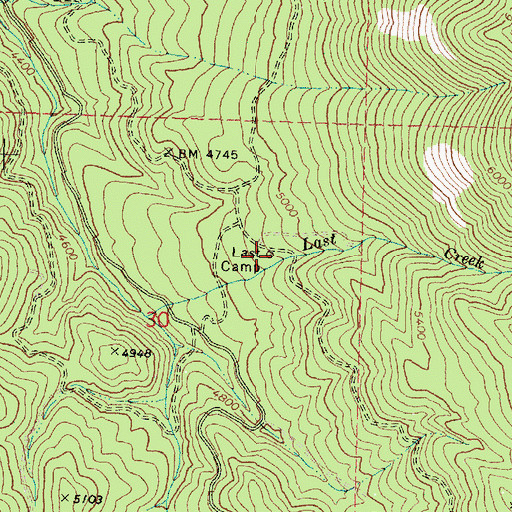 Topographic Map of Last Camp, OR
