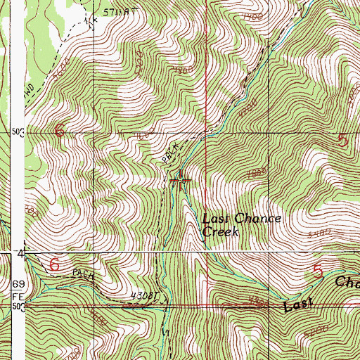 Topographic Map of Last Chance Creek, OR
