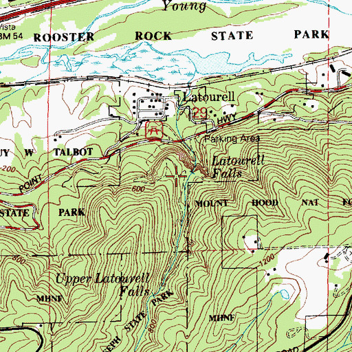 Topographic Map of Latourell Falls, OR