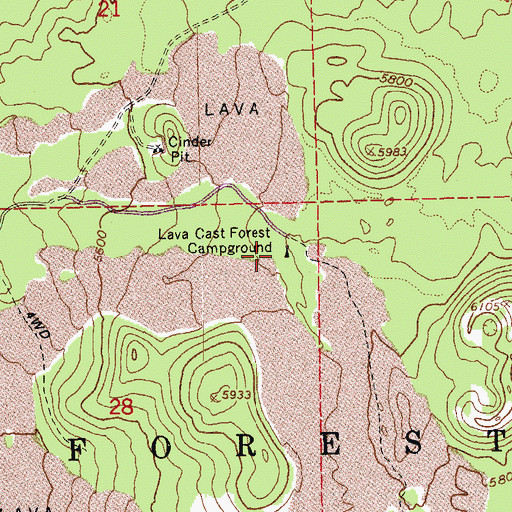 Topographic Map of Lava Cast Forest Recreation Site, OR
