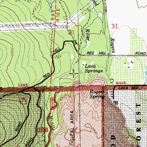 Topographic Map of Lava Springs, OR