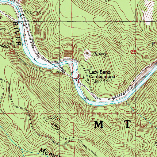 Topographic Map of Lazy Bend Recreation Site, OR