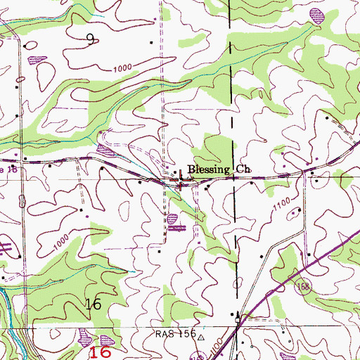 Topographic Map of Blessing Church of Christ, AL