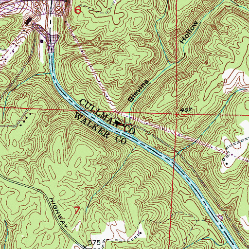 Topographic Map of Blevins Hollow, AL