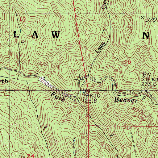 Topographic Map of Lewis Creek, OR