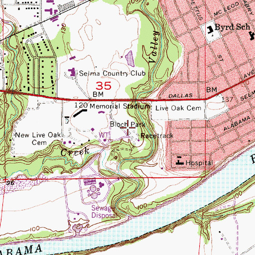 Topographic Map of Bloch Park, AL