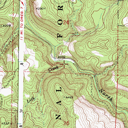 Topographic Map of Lick Creek, OR