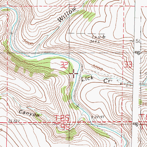 Topographic Map of Lick Creek, OR