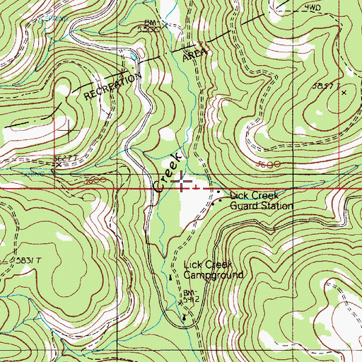 Topographic Map of Lick Creek Ranger Station, OR