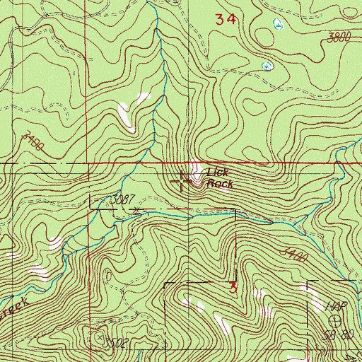 Topographic Map of Lick Rock, OR