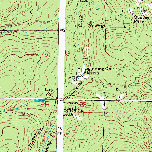 Topographic Map of Lightning Creek Placers, OR