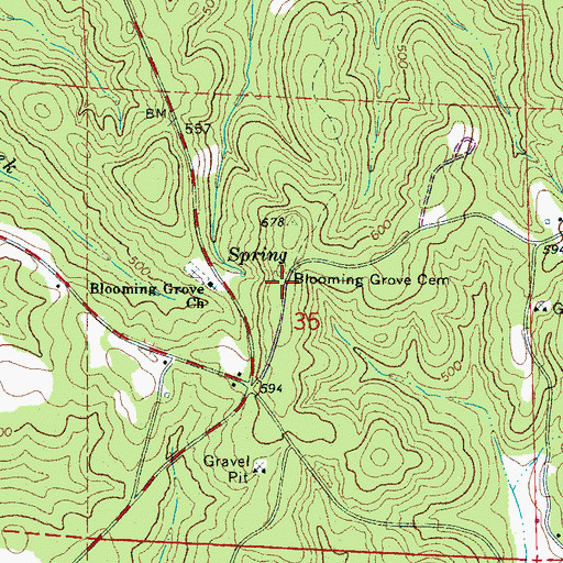 Topographic Map of Blooming Grove Cemetery, AL