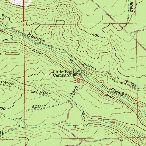 Topographic Map of Little Badger Recreation Site, OR