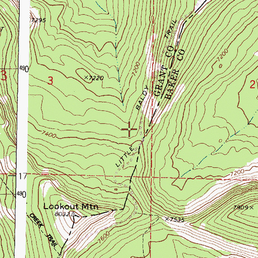 Topographic Map of Little Baldy Trail (historical), OR