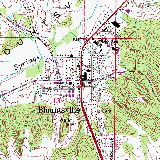 Topographic Map of Blountsville, AL