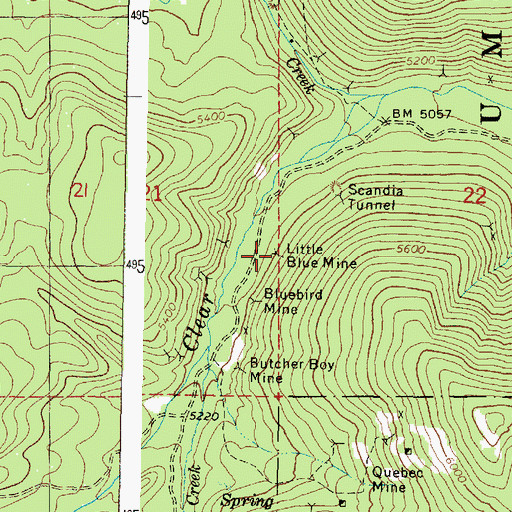 Topographic Map of Little Blue Mine, OR