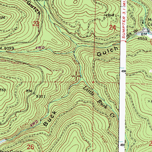 Topographic Map of Little Buck Creek, OR