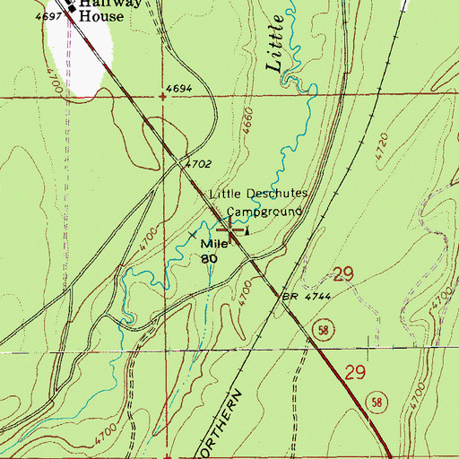Topographic Map of Little Deschutes Campground (historical), OR