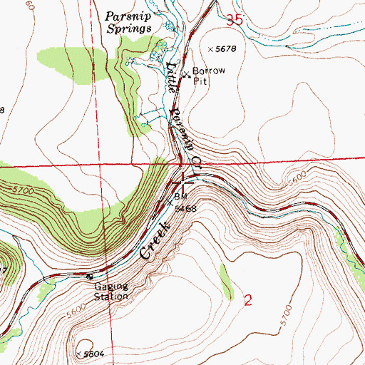 Topographic Map of Little Parsnip Creek, OR