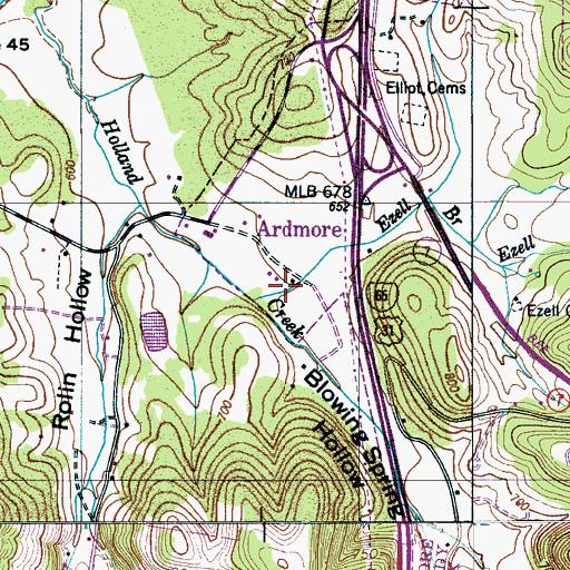 Topographic Map of Blowing Spring Hollow, TN