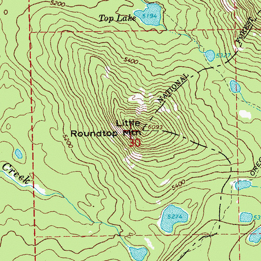 Topographic Map of Little Roundtop Mountain, OR