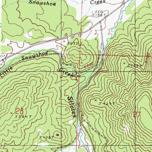 Topographic Map of Little Snowshoe Creek, OR