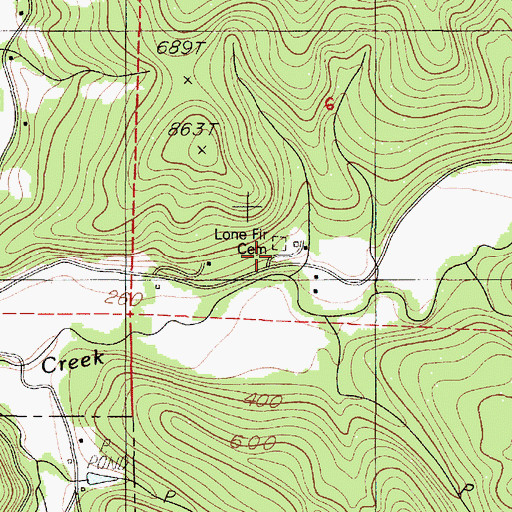Topographic Map of Lone Fir Cemetery, OR