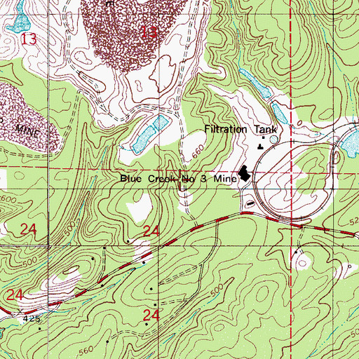 Topographic Map of Blue Creek Number 3 Mine, AL