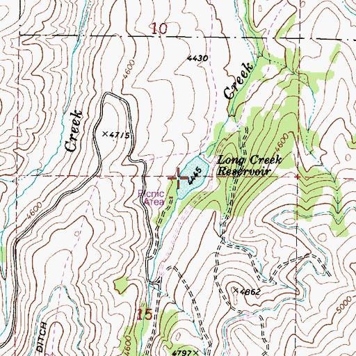 Topographic Map of Long Creek Reservoir, OR